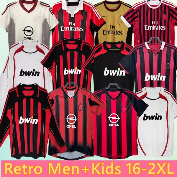 2006 2007 AC Retro Futbol Formaları Kiti 02 03 04 05 06 07 09 10 11 12 13 14 AC KAKA Uzun Milan Ibrahimovic Weah Futbol Gömlek Futbol Jersey Top Futbol Gömlek Çocuk Maillots