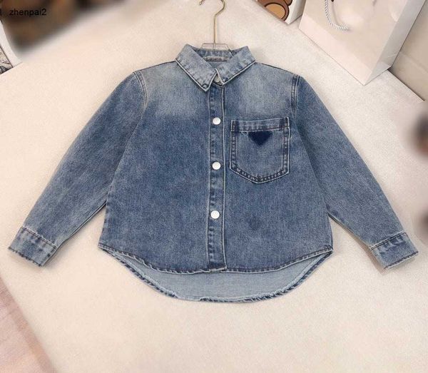 Luxo criança tracksuits logotipo geométrico denim bebê conjunto de duas peças tamanho 100-160 crianças roupas de grife único breasted camisa e jeans 24mar