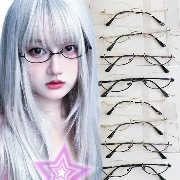 Sonnenbrille Anime Halbrahmen Brille für Frauen Vintage Metall Oval Keine Linse Optische Brillen Brillen Mädchen Cosplay Pografie Brillen