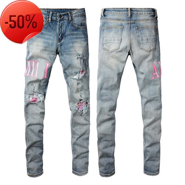 Mens Amirs Jeans ksubi jeans Mens Designer jeans roxo para Homens jeans com Buracos Homem Perna Reta Zíper Amari Hip Hop Bikers Motocicleta jeans verdadeiros 28-40 CO