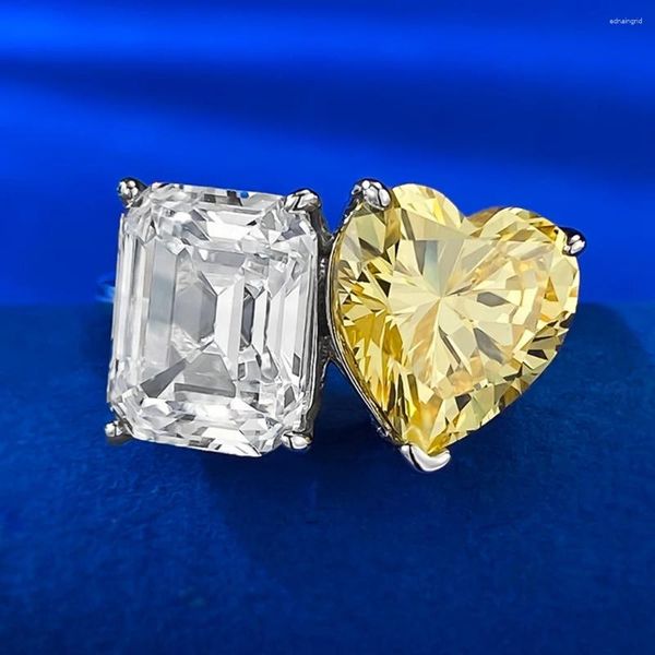 Anéis de cluster loja 925 prata esterlina coração esmeralda corte laboratório safira citrino anel de pedra preciosa para mulheres jóias de casamento fino atacado