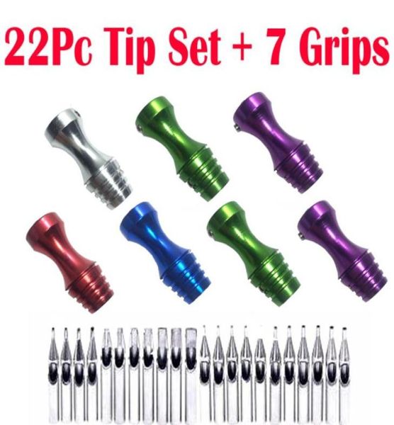 7 Macchinetta per tatuaggi in lega di alluminio 34quot Grip Tube tip Back Stem Pick W 22 pz S S tips8678334