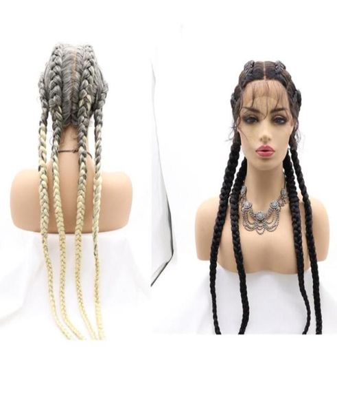 Perucas sintéticas Melody 30 polegadas Cornrow trançado resistente ao calor peruca dianteira do laço para mulheres negras cosplay loira caixa sem cola Braid2777128484402