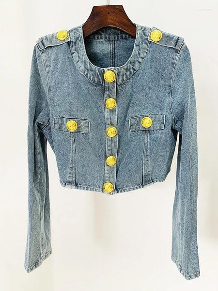 Damenjacken HIGH STREET Fashion 2024 Designer Stylische Jacke Gold Button Denim Short