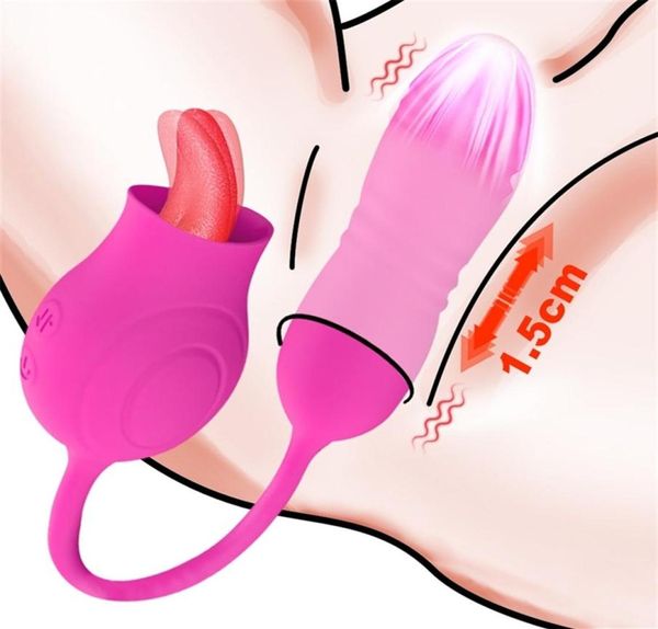 Massaggiatore giocattolo del sesso Potente rosa giocattoli vibratore in silicone femminile clitoride orale lingua leccata dildo paletto uovo adulto per le donne282g4568461