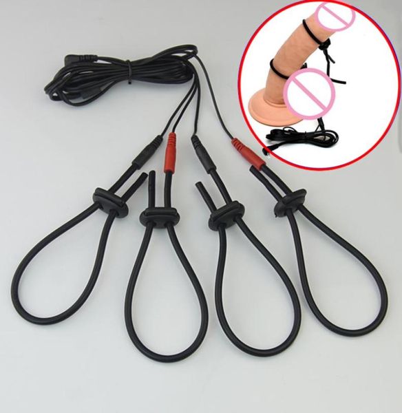 Choque elétrico Silicone Loops Cock Ring Estim Electro Estimulação Penis Extender Men Ampliador Masturbador BDSM Sexy Toys Beauty It2435500