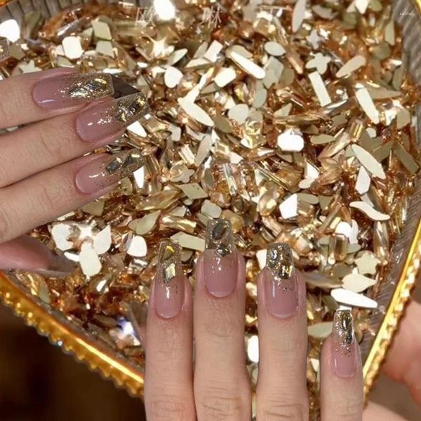 Nail Art Dekorationen 100 Stück Luxus Champagner Kristall Charms 3D Flatback Mix Strass Stein Schmuck Gold Glitzer Edelsteine Maniküre DIY