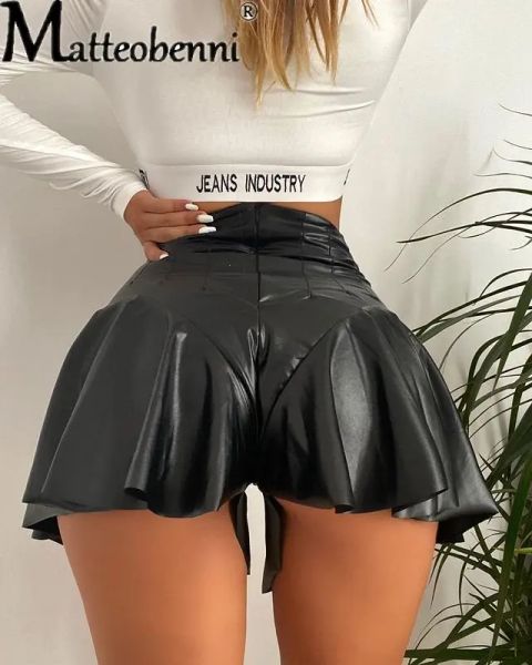 Kleider Damenmode Sexy Mini-Shorts Röcke Pu-Leder Hohe Taille Aline Shorts Reißverschluss Booty Shorts für Night Tail Party Clubwear
