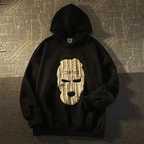 Sweatshirts Pamuklu Amerikan Modaya Modaya Gizli Hiphop Yüz Kapak Baskılı Erkek ve Kadınların Gevşek Takım Çift Kapşon Güzüşü Büyük Boyutu Hoodie Y2K