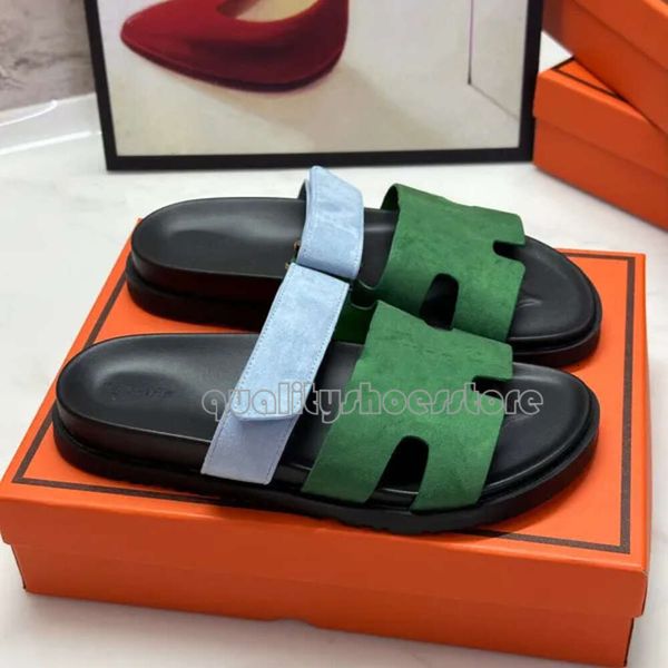 Novo designer sandálias chinelos sandálias mulheres bezerro couro azul lona fúcsia laranja preto camurça apartamentos slides verão praia mulheres sandália sapatos com caixa 590