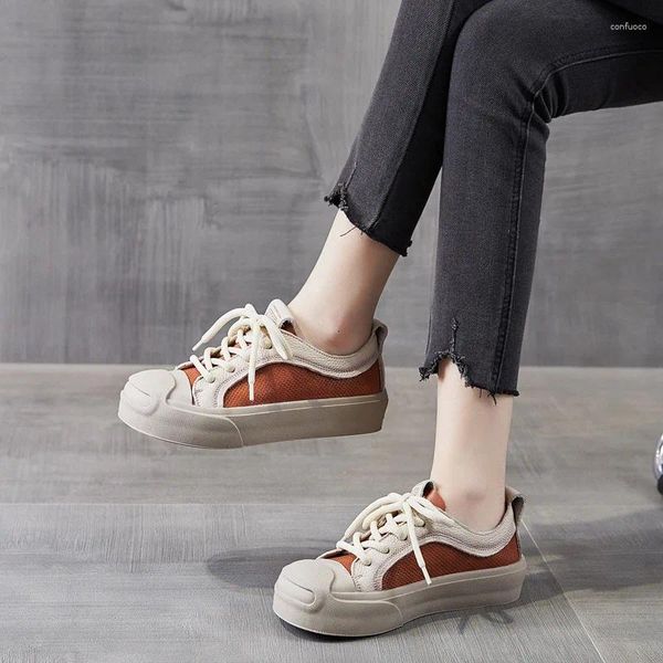 Sapatos casuais 3.5cm couro genuíno cor misturada confortável luxo novidade autêntica moda vulcanizar chunky sneaker verão designer feminino