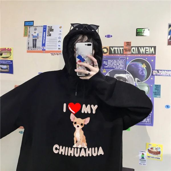 Sweatshirts Ich liebe meine Chihuahua Hoodie Frauen gedruckt Kawaii Hund Hoodies Sweatshirt Cartoon ästhetische Harajuku Unisex süße Hoody Tops Kleidung