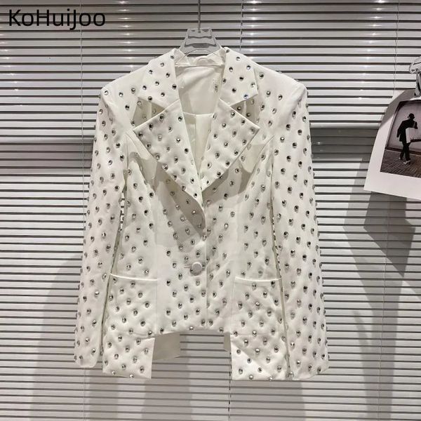 Kohuijoo diamante pesado blazer casaco para mulheres outono primavera moda luxuoso designer frisado senhoras elegante jaqueta branca 240226
