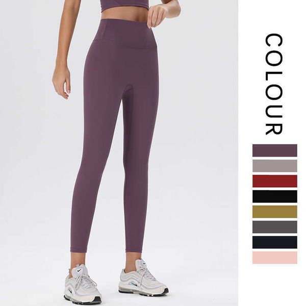 Lu Mulheres Workout Running Leggings Calças de ioga macias de cintura alta com bolsos laterais Calças esportivas ao ar livre Cor sólida Yoga Golf Fitness Leggings Calças confortáveis de golfe