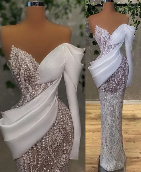 Größe plus arabisch ASO EBI luxuriöser Spitzenscheide Hochzeitskleid Sheer Neck Perlen Perlen Vintage Brautkleider Kleider ZJ505 Es Es Ess