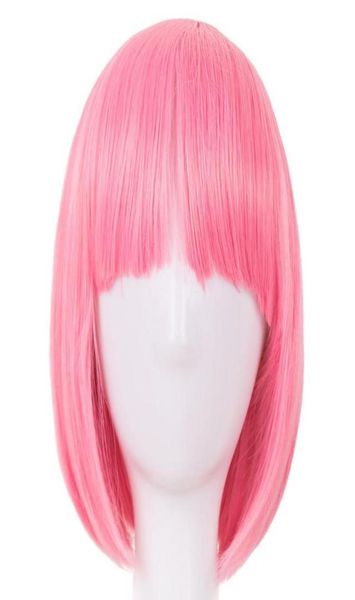 Parrucche sintetiche Parrucca rosa FeiShow Resistente al calore Capelli corti ondulati Peruca Parrucche Costume Cartoon Ruolo Cosplay Bob Studente Parrucchino8662539