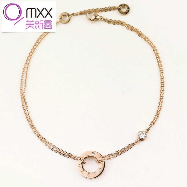 Meishi Xiaokadijia 14k ouro rosa titânio aço parafuso anel único pulseira de diamante de camada dupla