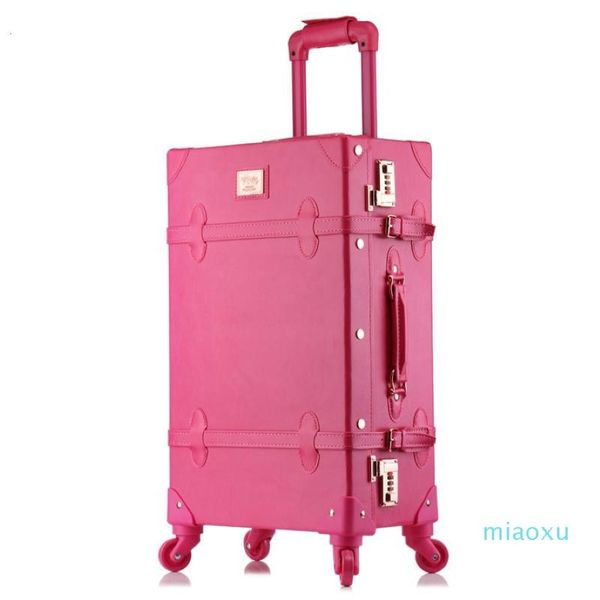 Valigie 20 24 26 pollici Set di valigie con rotelle Valigia da donna su ruote PU Pelle Rosa Moda Retro Trolley Cabina con ruote Ragazze2380