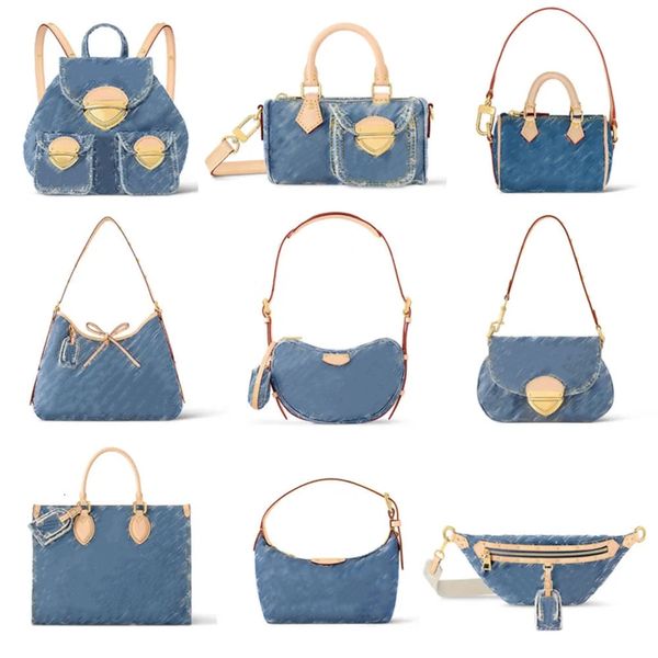 Borsa di design di lusso borsa in denim vintage da donna a tracolla Borse di lusso Borse a tracolla Hobo Borse a tracolla con fiori in denim blu Borsa ascellare