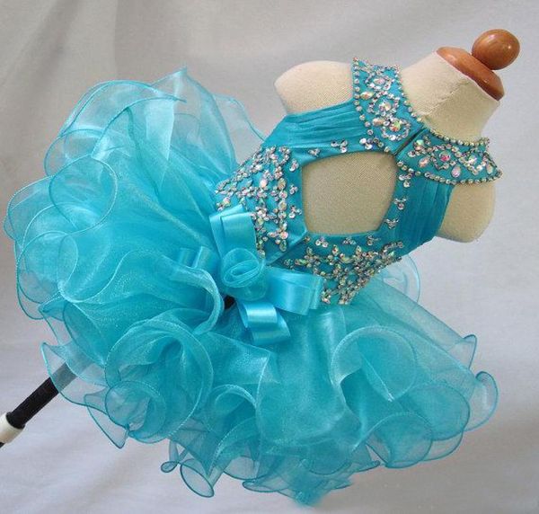 Imagem real azul contas babados barato criança meninas pageant vestidos organza glitz vestido de baile infantil cupcake flor meninas vestidos2917580