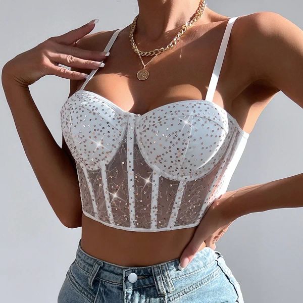 Camis Tank Tops Mesh Seksi Sleeless Sheer Camisole Fashion Street Giyim Yeni iç çamaşırlarında yeni korse siyah mahsul yeleği