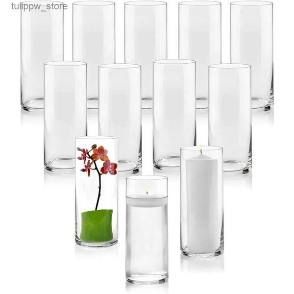 Набор ваз из 12 стеклянных цилиндрических ваз высотой в дюйм - многофункциональная колонна-свеча Украшение свадебного стола Домашняя ваза для цветов Декор комнаты Сад L240309
