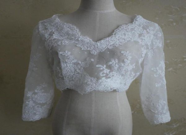 Giacche da sposa a maniche lunghe Economici Abiti da sposa Wrpas Cappotto in pizzo Giacche avorio Scollo a V Giacca bolero Abito da sposa Custom Made7389855