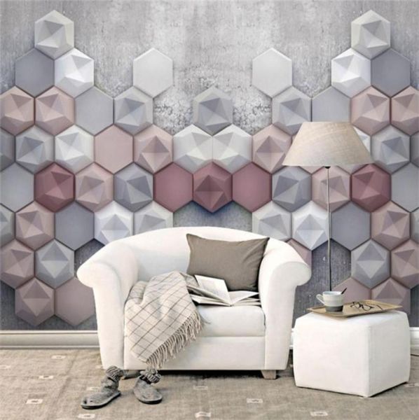 Wohnzimmer 3D Tapete Geometrie abstrakte Wandgemälde modernes Sofa TV Hintergrund Wanddekor Tapeten PO Wandbild97594046393780