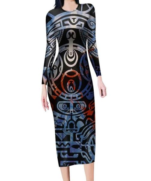 Lässige Kleider Polynesian Traditional Samoan Tattoo Totem Design Femme Robe Oneck Langarm Sexy für Frauen 2022 Elegant Club PA4766546