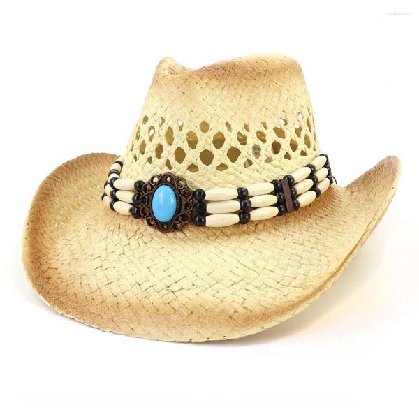 Beretti Cowboy Western Cappello intrecciato a mano Uomini e donne Outdoor Seaside Sun Aftegus Beach Cap Sun Sombrero Vaquero Hombre