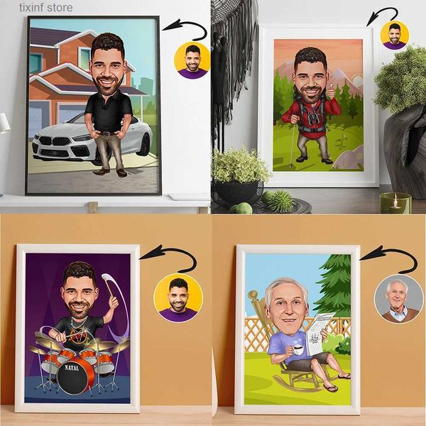 Pinturas personalizadas lona retrato homem profissão caricatura desenhos animados pessoal parede arte poster e impressões imagem pintura decoração t240309