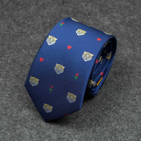 Cravatte da collo Sostituzione di design del modello blu della piccola tigre dell'amore con una larghezza di 7 cm di cravatta da uomo T9IH