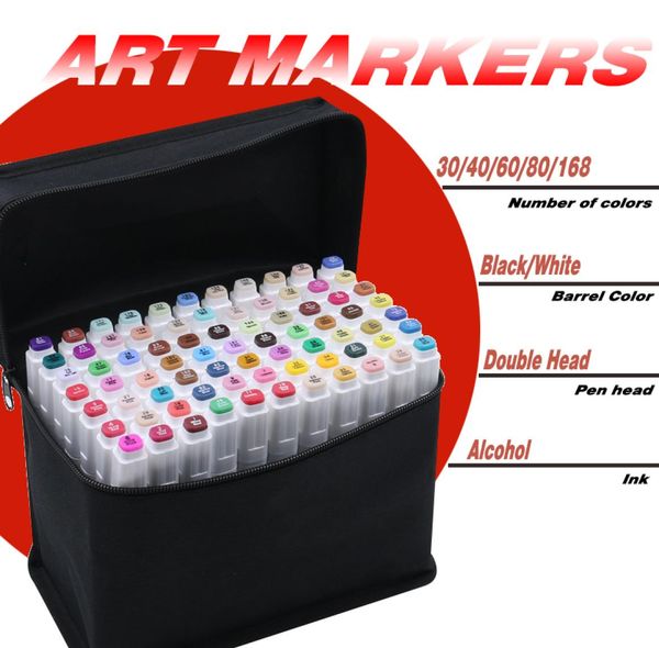 80 cores pintura marca caneta álcool tinta marcador caneta mangá desenho animado graffiti esboço arte de duas cabeças marcadores copic set designers p6608550