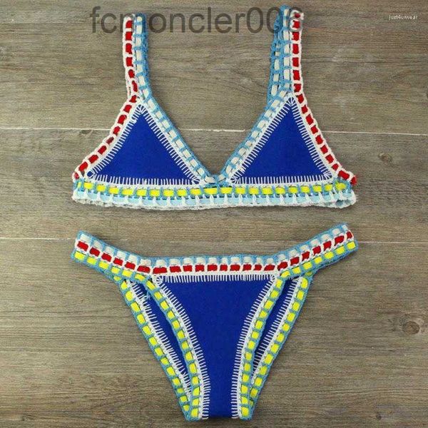 Damen-Bikini, handgehäkelter Strick-Patchwork-Badeanzug, Damen-Bademode, Strandurlaub, Neckholder-Top, Maillot, Biquini, Badeanzüge, VW7B