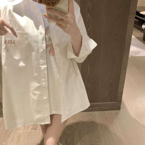 2024SS Spring Women Shirt Designer Shirt Trend Diamond Letters Shirt grafico a maniche lunghe Donne uomini Magni Cardigan White Cardigan Top 1 Colori disponibili