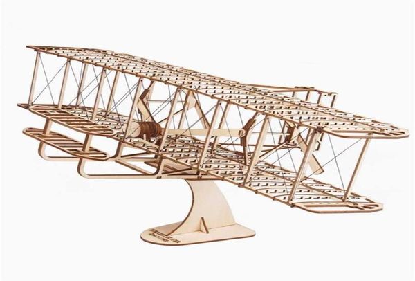 Modello di aereo Giocattolo di aeroplano in legno Kit di costruzione Collezione di volantini dei fratelli Wright Aereo Puzzle di assemblaggio in legno 3D per bambini Adulti 2114036938