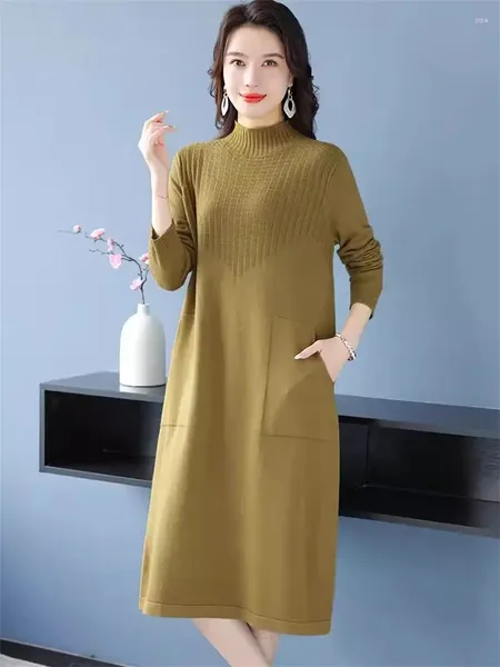 Casual Kleider Einfache Herbst Winter Pullover Kleid Übergroßen 2024 Frühling Koreanische Langarm Gestrickte Unten Frauen Midi Vestido Z4951