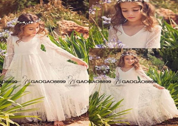 Abito da prima comunione Flower Girl Abito in pizzo bianco Abito in pizzo bohochic per bambine e bambini Abiti da bambina boho86701948527520