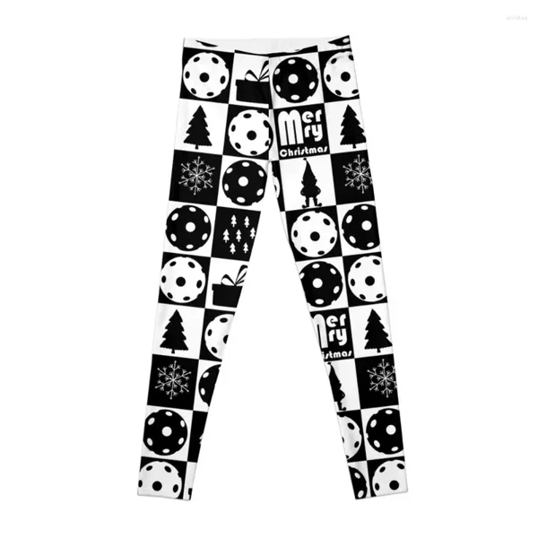 Pantaloni attivi Leggings con motivo natalizio Pickleball in bianco e nero Collant push up per legging Jogger da donna