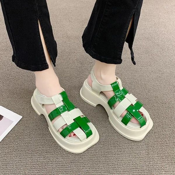 976 e vestire Summer American European Pine Scarpe Torta British Fashion Block Weaving Sole Sole durevole Baotou Roman Sandals 258 Sal 63 s