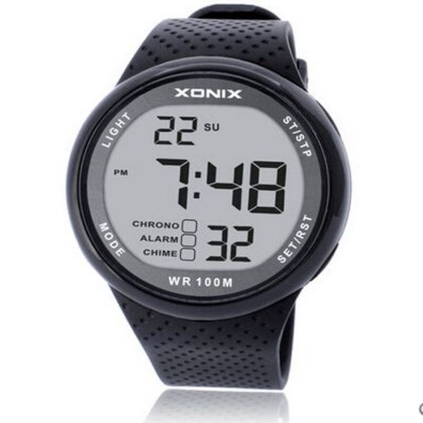 XONIX Herren-Sportuhr, digital, wasserdicht, 100 m, Schwimmuhr, LED-Licht, Chronograph, Multifunktions-Taucher-Outdoor-Armbanduhr204x