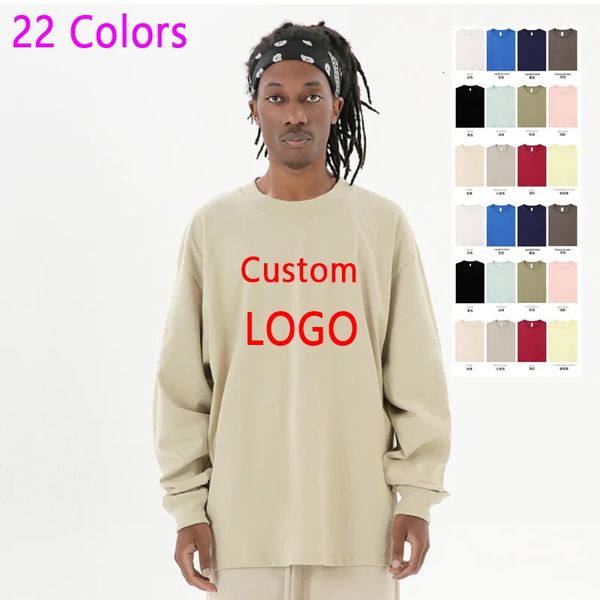 DIY Personalizado 22 Cores 100% Algodão Macio Outono Manga Comprida Camiseta para Homens Mulheres Camisa Simples O-pescoço Oversized 240306