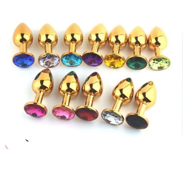 Mini brinquedos anais de metal dourado, plug anal, contas de espólio, brinquedo sexual, joias de cristal de aço inoxidável, brinquedos sexuais 7228mm, tamanho pequeno 1810019