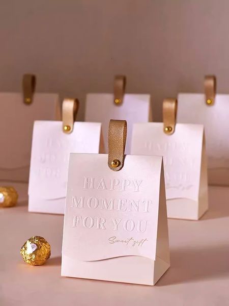 Prägedruck-Süßigkeitenschachtel, Mini-Geschenkverpackung für Hochzeiten, Geburtstage und Feiern mit Seilgriff, HAPPY MOMENT FOR YOU 240226