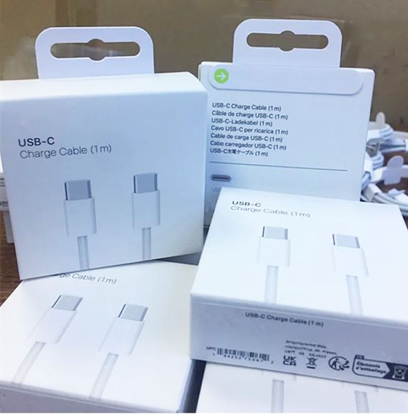 50 pçs / lote 60W PD USB C cabo de carga tipo c carregador para iPhone 15 Pro max plus MacBook Cabos de carregamento rápido para Samsung Xiaomi Huawei com pacote de varejo