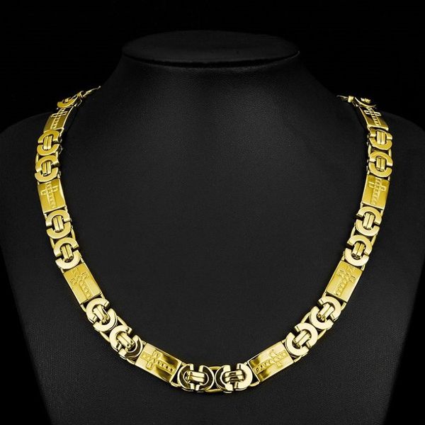 Collana da uomo in acciaio inossidabile con catena bizantina color oro larga 11 mm, gioielli di moda per ragazzi234c