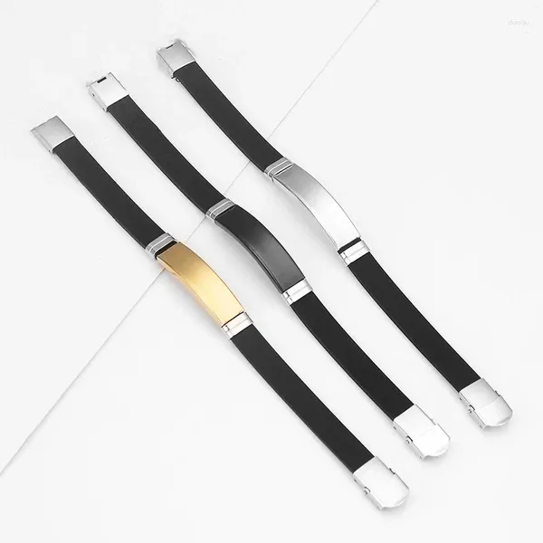 Charme Pulseiras Suave Brilhante Preto Ouro Prata Cor Aço Inoxidável Metal Pulseira Masculina Retro Silicone Cadeia Acessórios