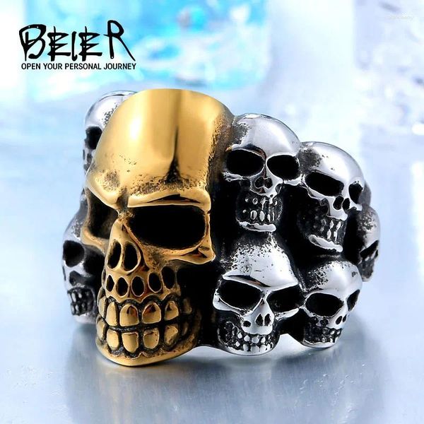 Anelli a grappolo Beier Fashion inossidabile in acciaio in acciaio da uomo Punk Punk molti cranio Jewerly BR8-079