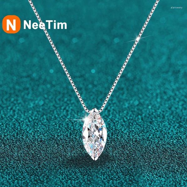 Pingentes NeeTim Real D Cor 5 10mm 1ct Marquise Moissanite Colar Para Mulheres S925 Sterling Silver Lab Diamond Box Chain Fine Jewelry