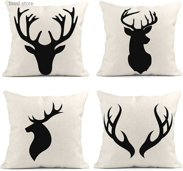 Federa per cuscino Federa per testa di cervo sagoma di renna bianca decorazione federa per la casa fodera per cuscino 40X40 cm T240309